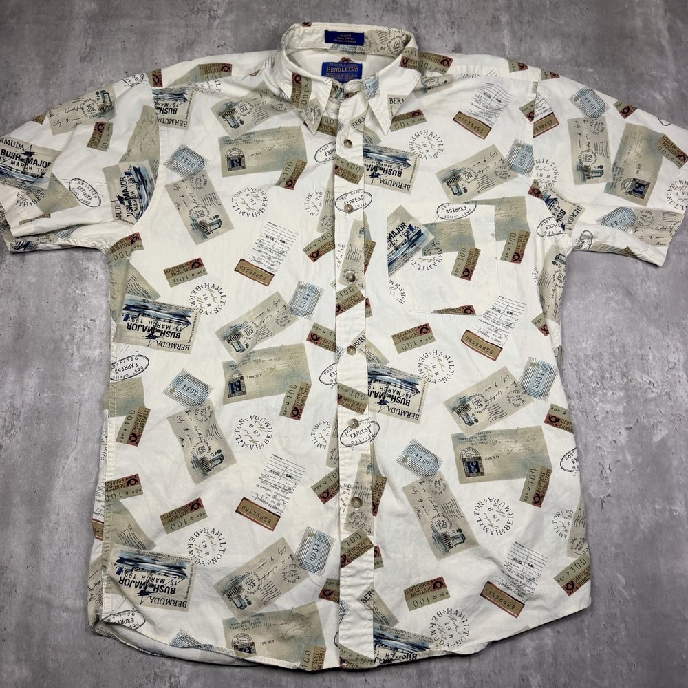 Pendleton Men’s Button Up Multi Print White Short Sleeve Button Up Shirt Medium